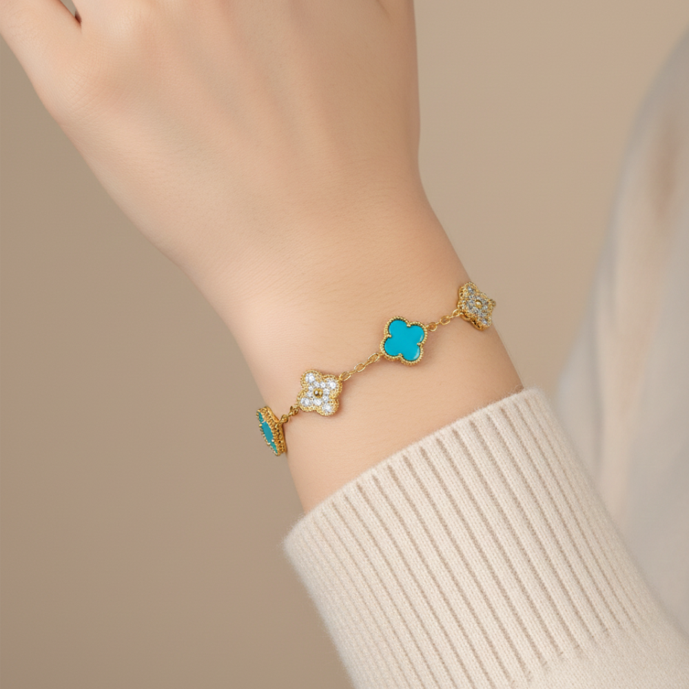 Element Of Love Pulsera De Trébol Blue Zirconia