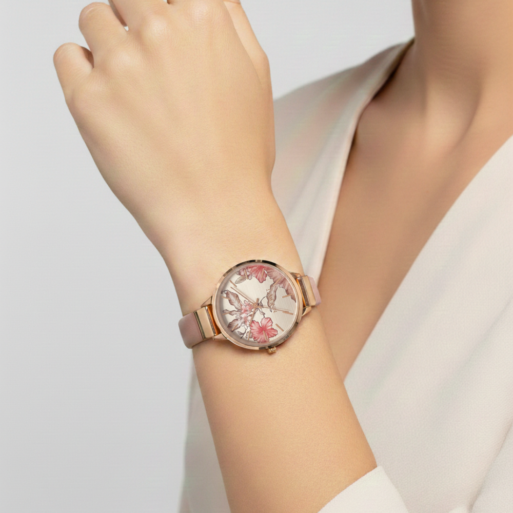 Nine West Reloj Para Damas Floral Dusty Rose