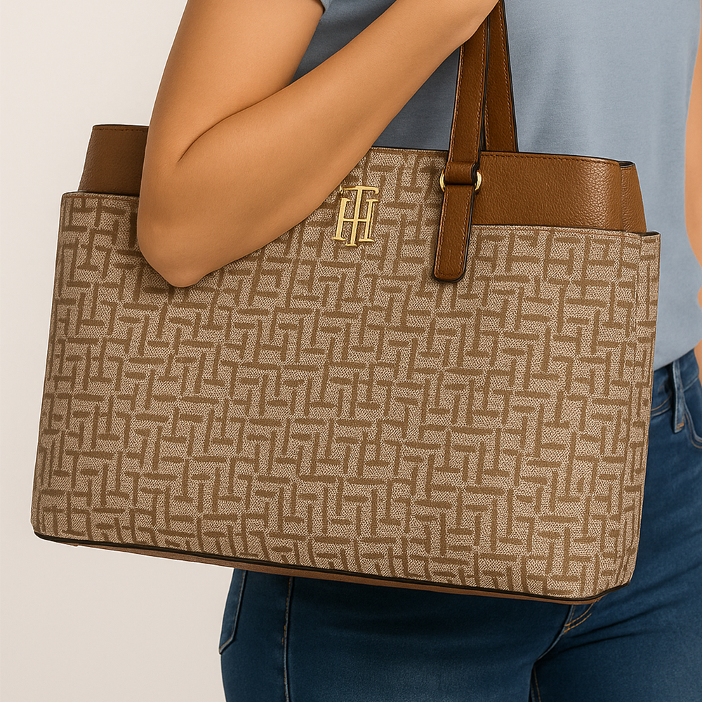 Tommy Hilfiger Cartera Tote Monogram Brown