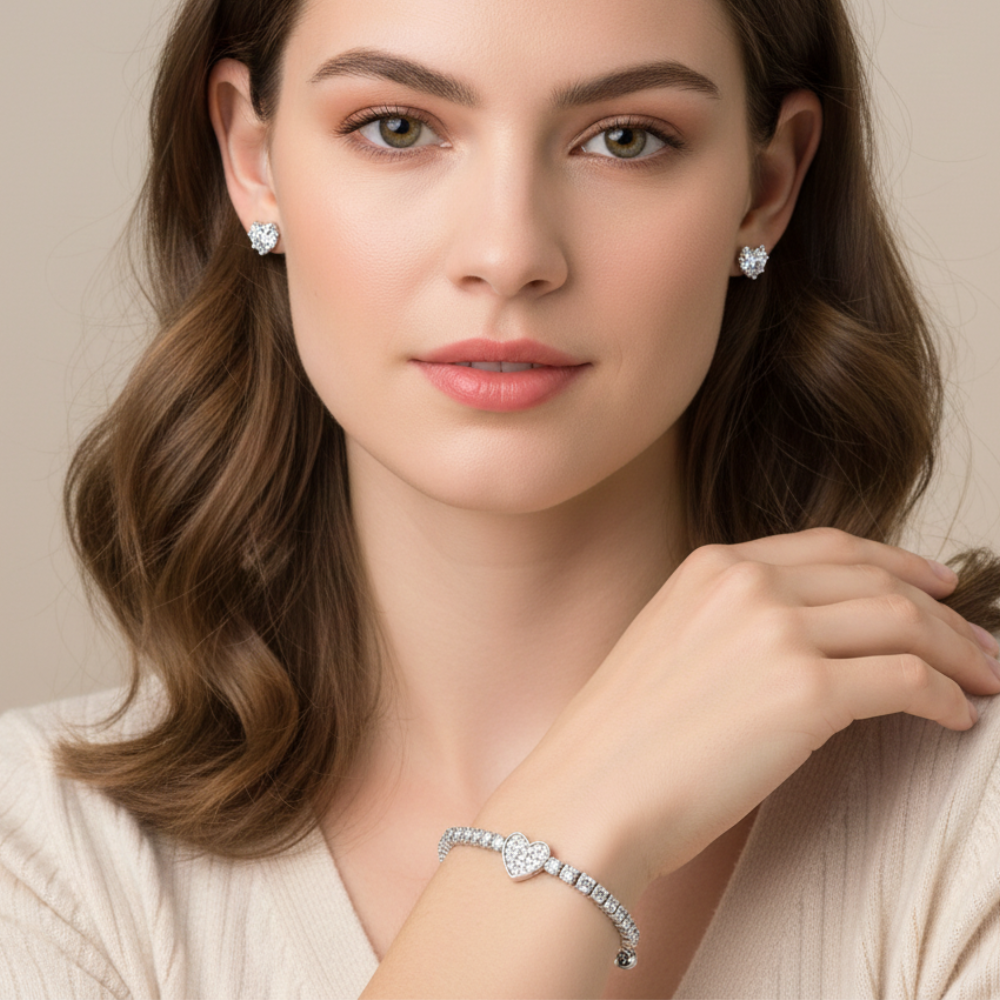 Danecraft Set De Gargantilla Y Zarcillos Corazon Cubic Zirconia