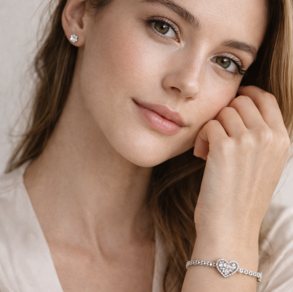 Danecraft Set De Pulsera Y Zarcillos Corazon Cubic Zirconia