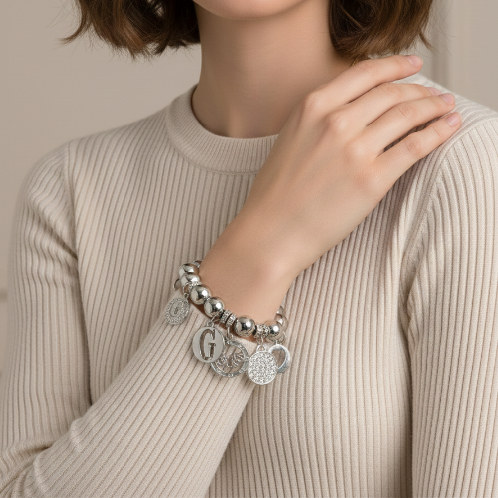 Guess Set De Pulsera Y Zarcillos Plated Logo