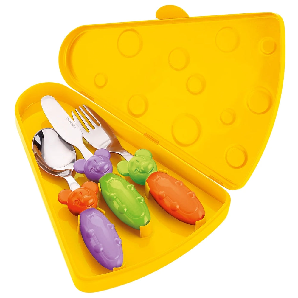 Guzzini Tip Top Tap-Bimbi Set De Mini Cubiertos De 3 Piezas Con Estuche