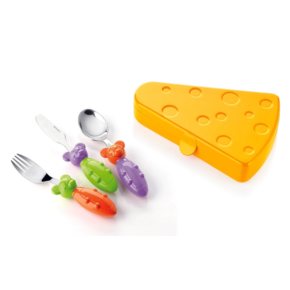 Guzzini Tip Top Tap-Bimbi Set De Mini Cubiertos De 3 Piezas Con Estuche