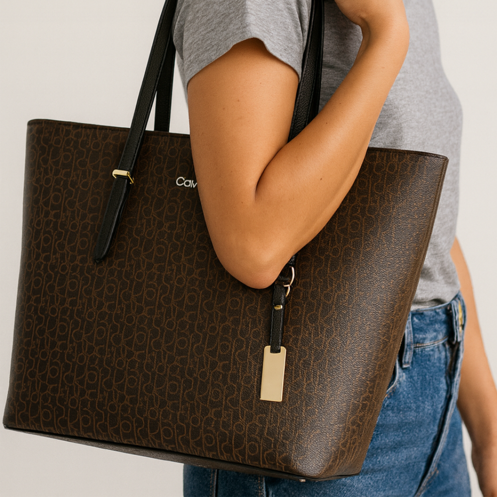 Calvin Klein Cartera Tote Bag Monogram Light Brown