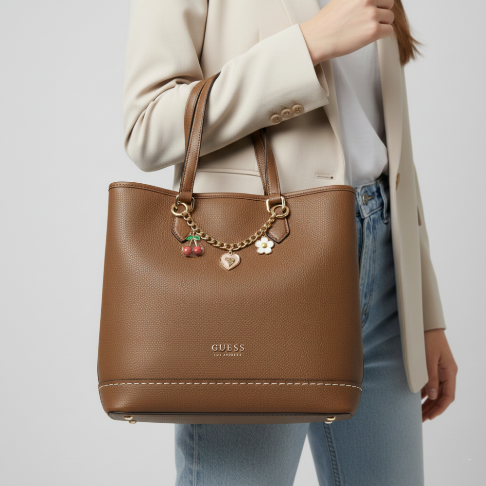 Guess Cartera Tote Lynne Cognac