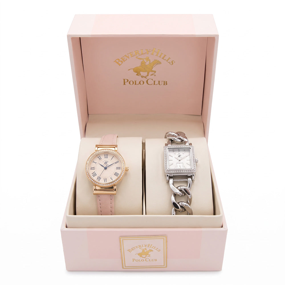 Beverly Hills Polo Club  Set de 2 Relojes Para Dama Rose y Silver
