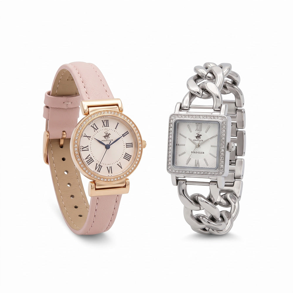 Beverly Hills Polo Club  Set de 2 Relojes Para Dama Rose y Silver