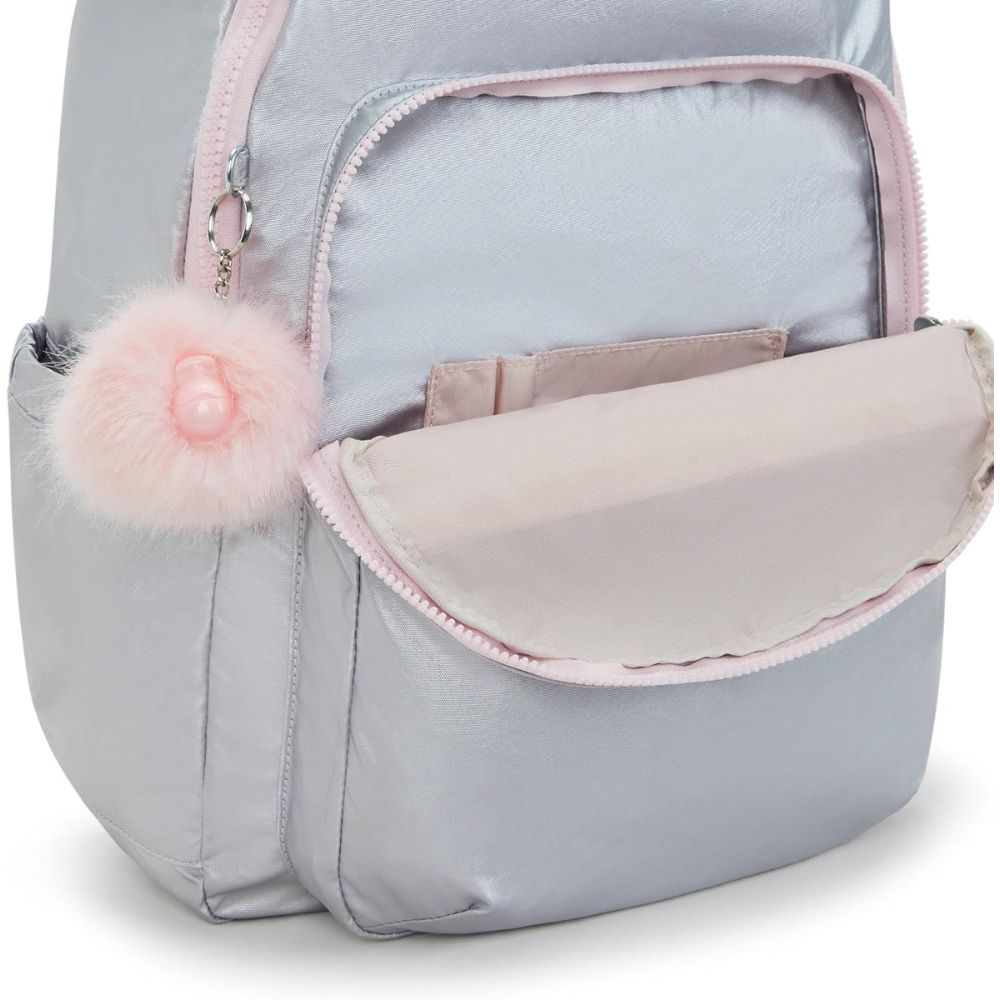 Kipling Bulto Seoul Ice Silver Metallic Backpack