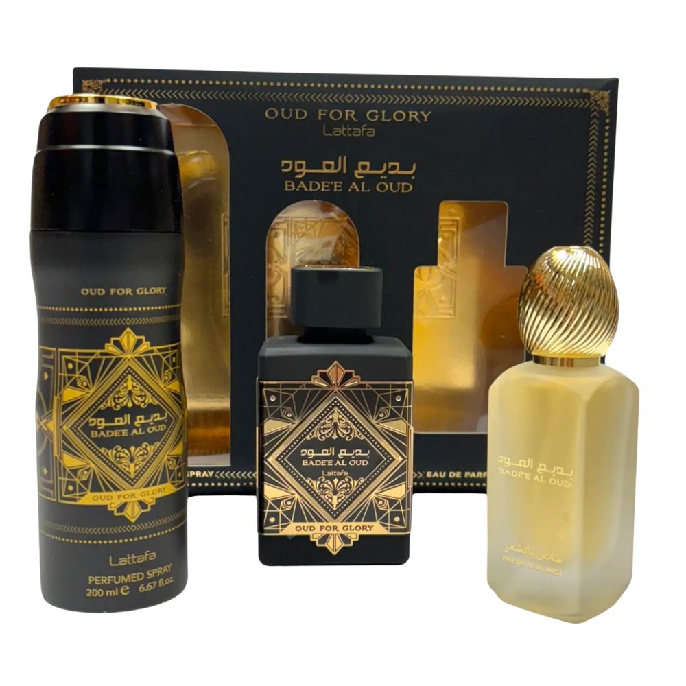 Lattafa Badee Set Al Oud Oud for Glory Eau de Parfum +Perfumed Spray + Hair Mist Unisex