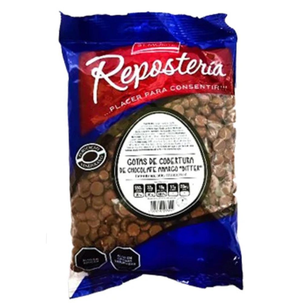 St. Moritz Reposteria Gotas de Cobertura de Chocolate Bitter 3500. 500gr
