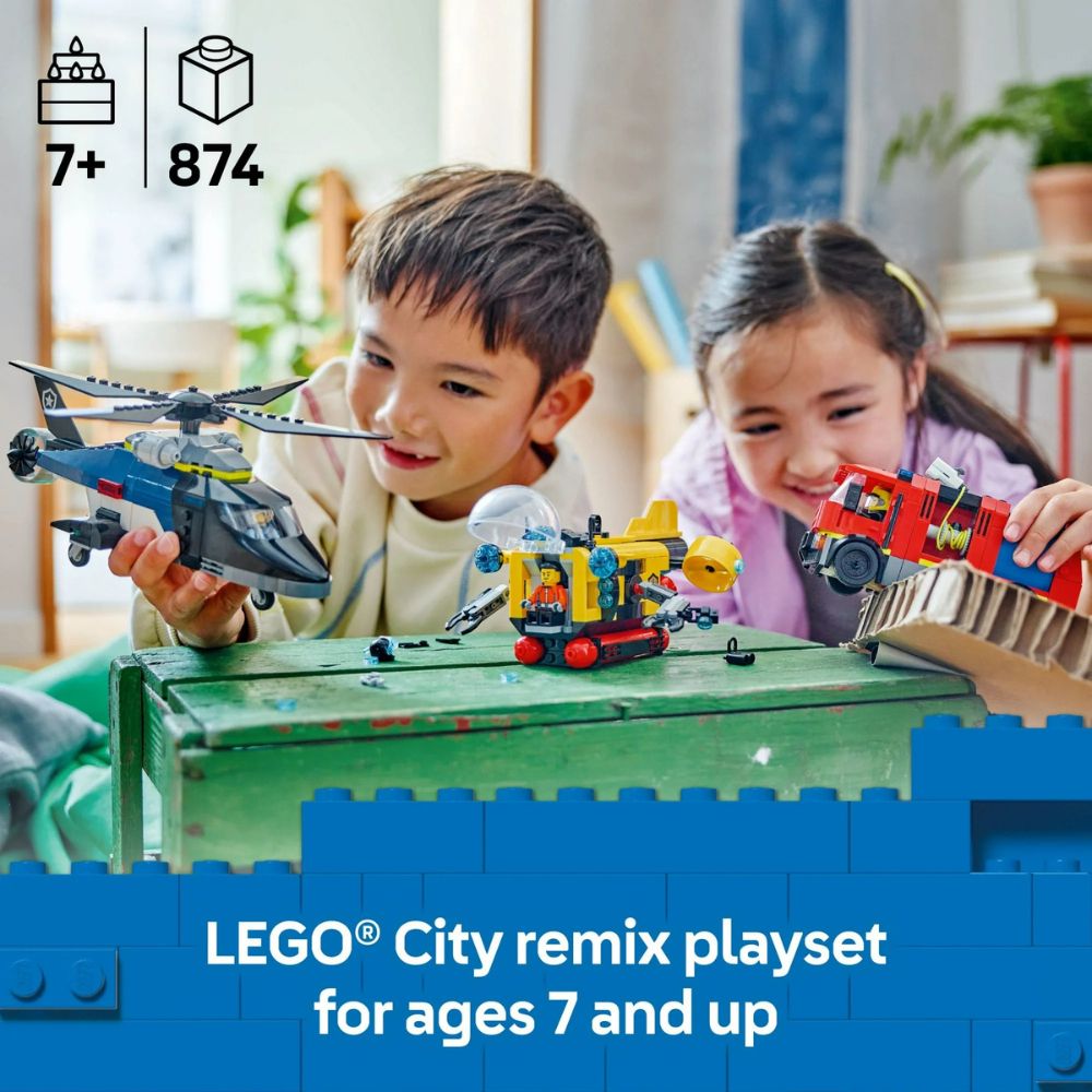 Lego City Helicopter Fire Truck & Submarine Remix 874 Piezas 7+