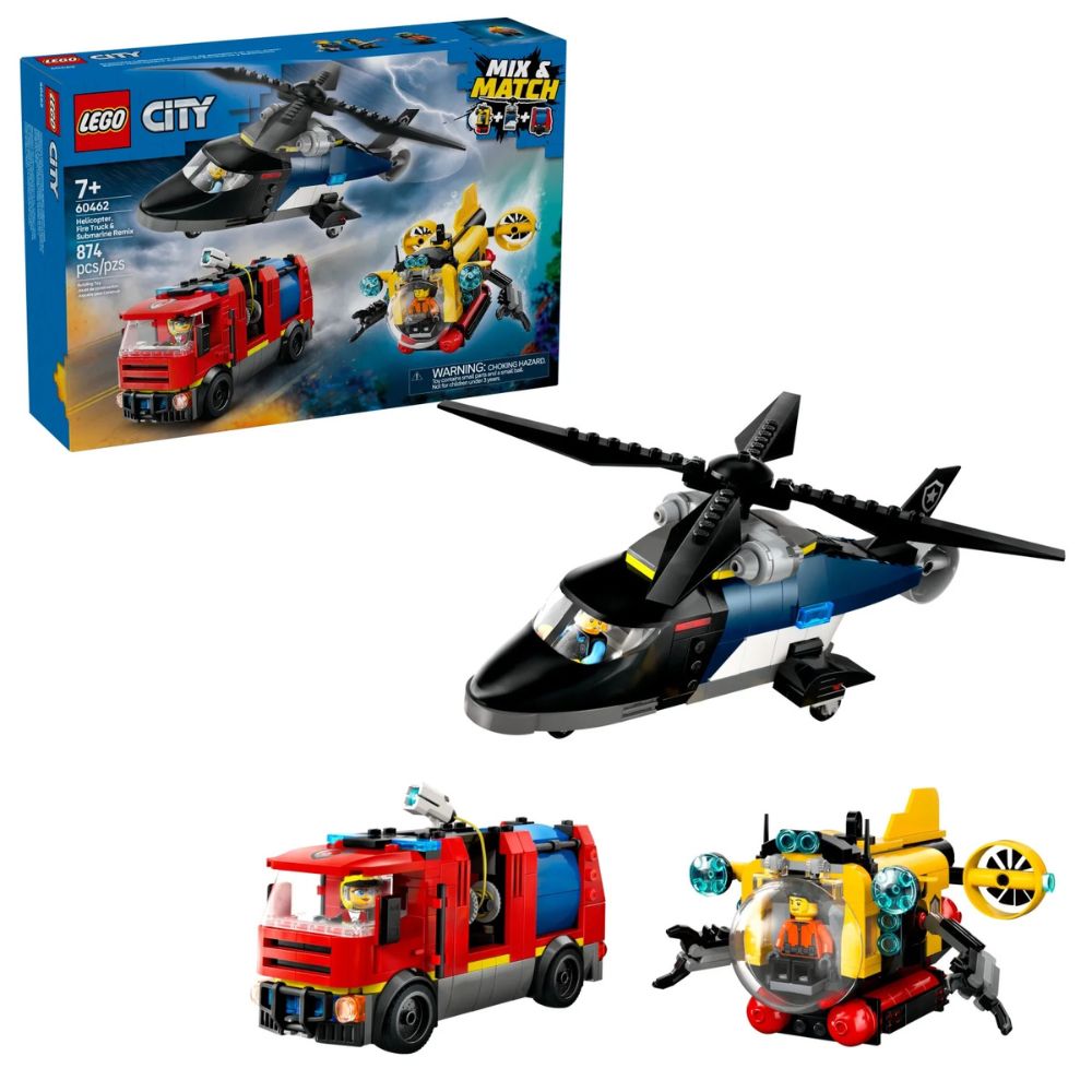 Lego City Helicopter Fire Truck & Submarine Remix 874 Piezas 7+