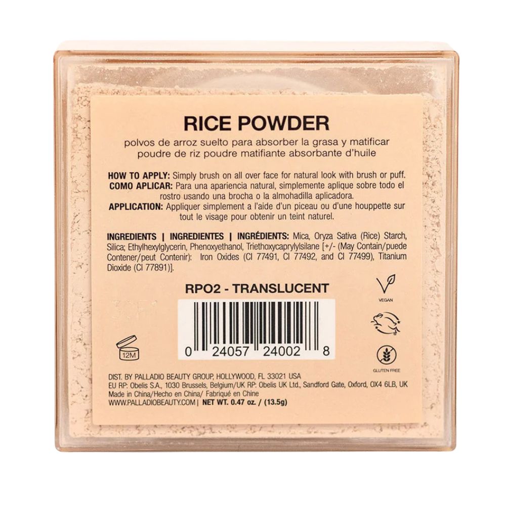 Palladio Rice Powder Translucent Oil-Absorbing Mattifying Powder 13.5gr