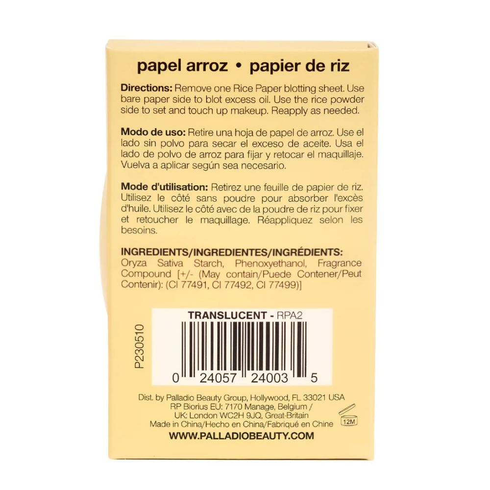 Palladio Rice Paper Oil-Absorbing Blotting Tissues With Rice Powder Tr