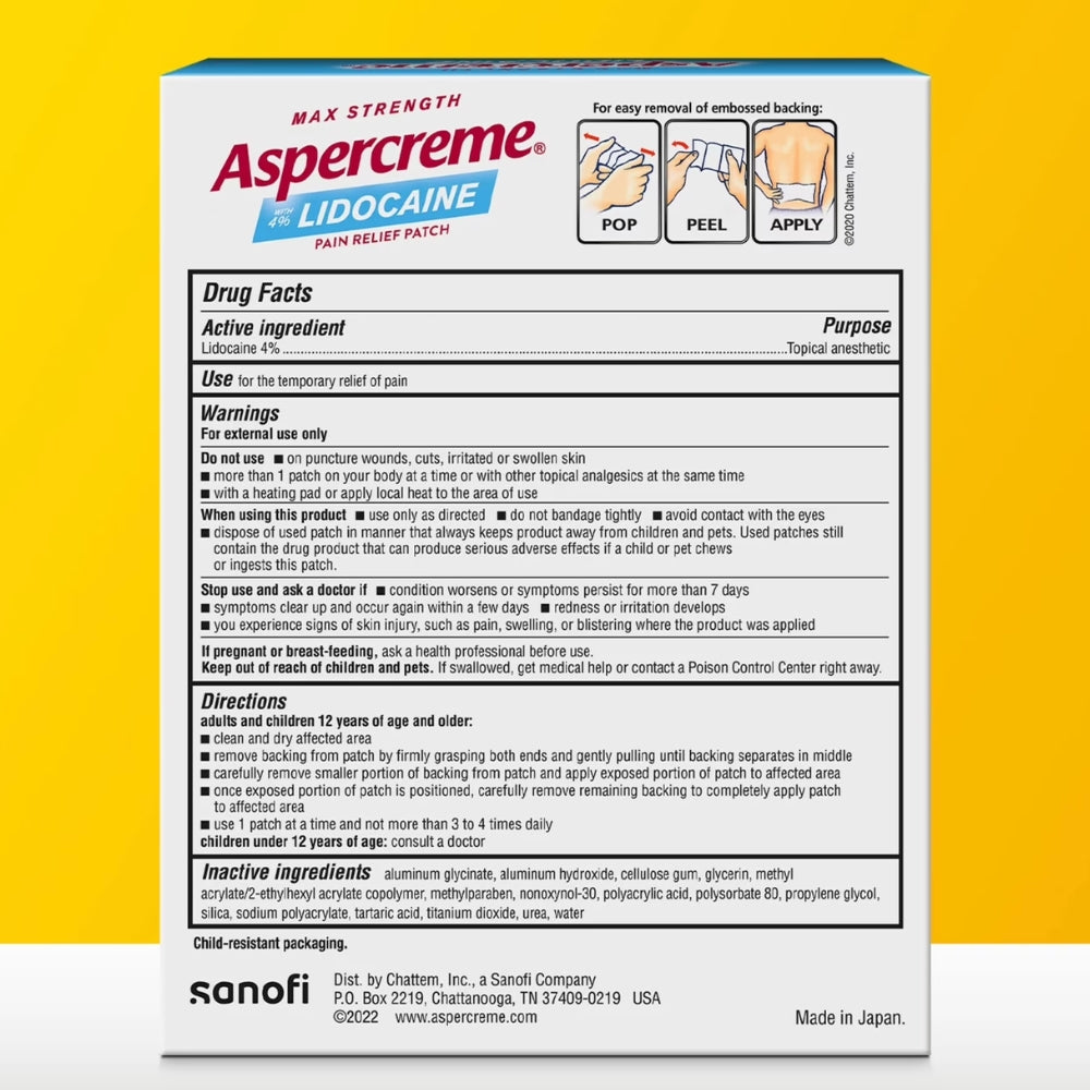 Aspercreme Lidocaine Pain Relief Patch 4 Und
