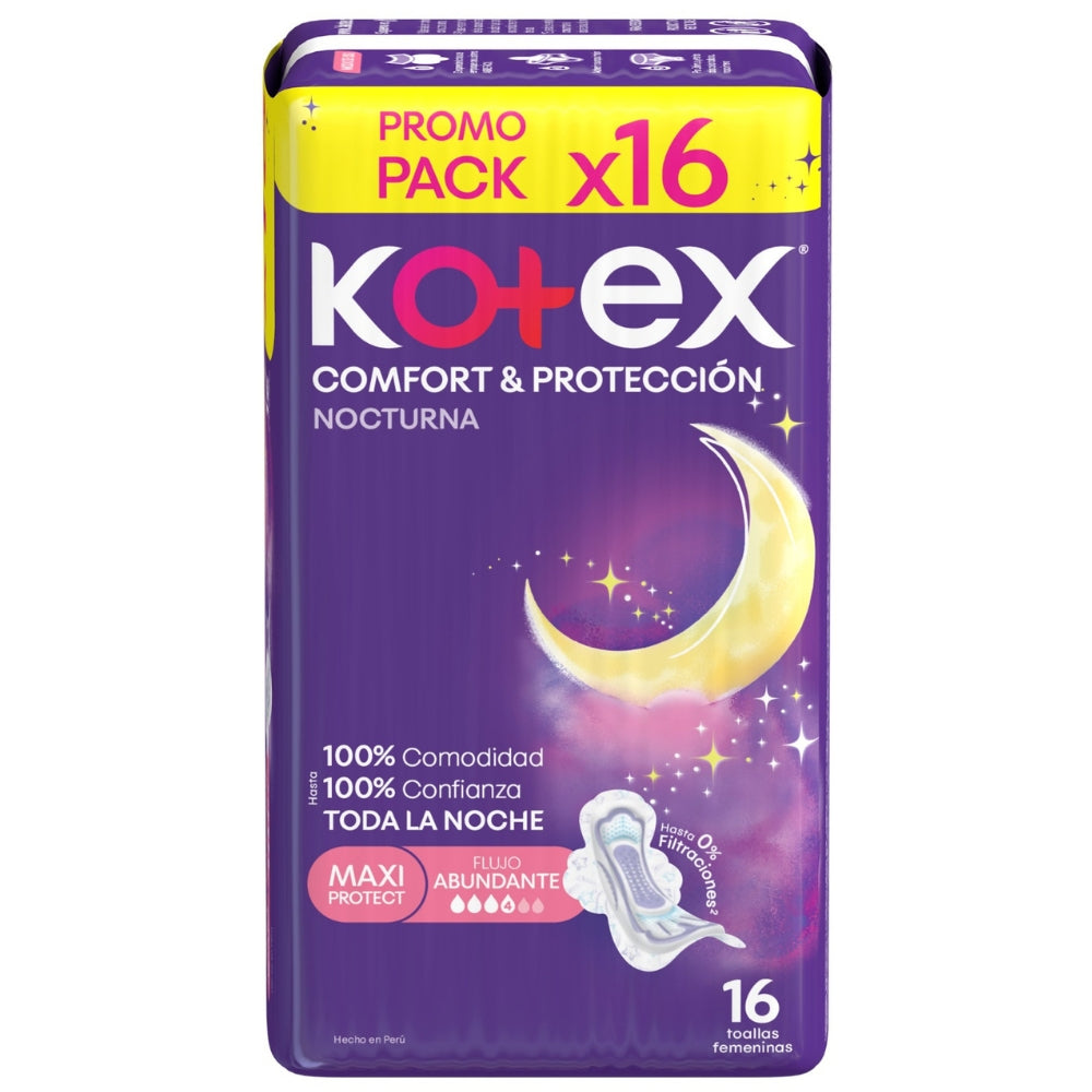 Kotex Toallas Sanitarias Nocturna Comfort & Protección 16 Und