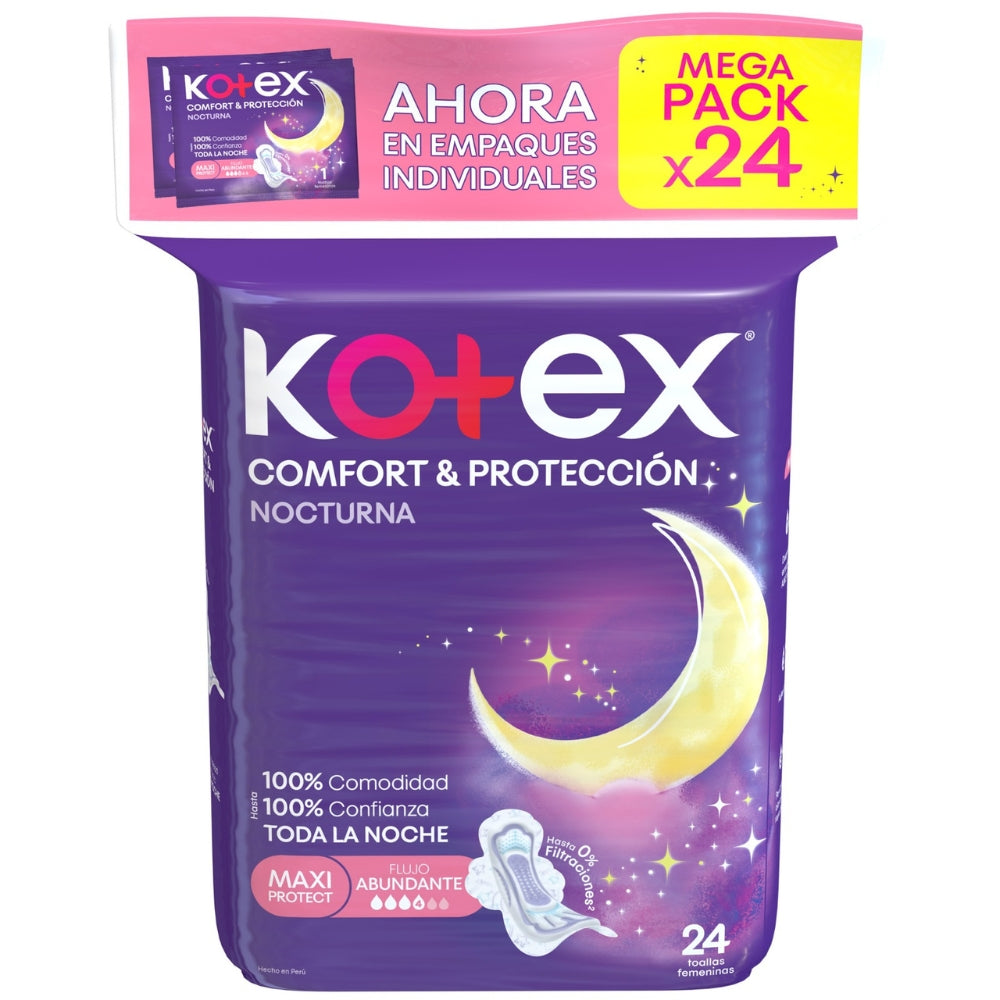 Kotex Toallas Sanitarias Nocturna Comfort & Protección 24 Und