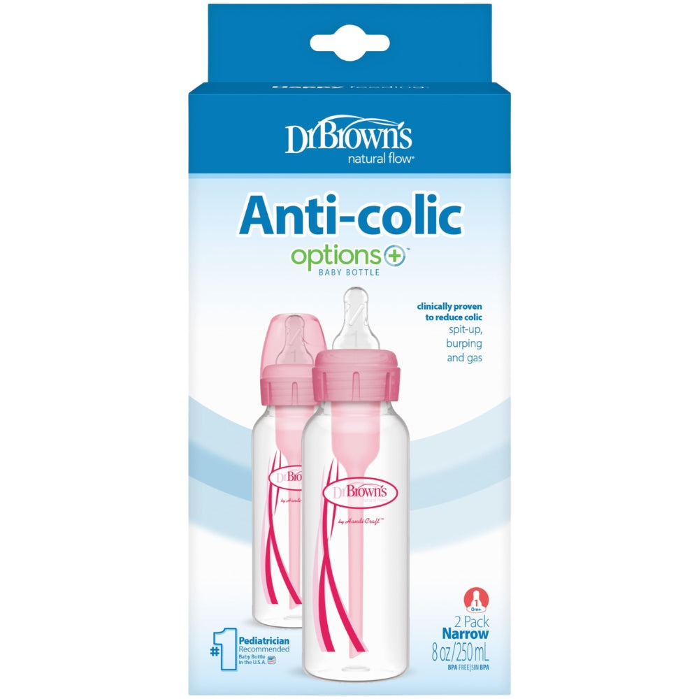 Dr.Brown's Biberones Options+ Angosto Color Rosado 8oz 2Und