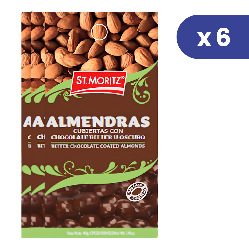 St. Moritz 6 Und x 40 gr Almendra Cubierto con Chocolate Bitter