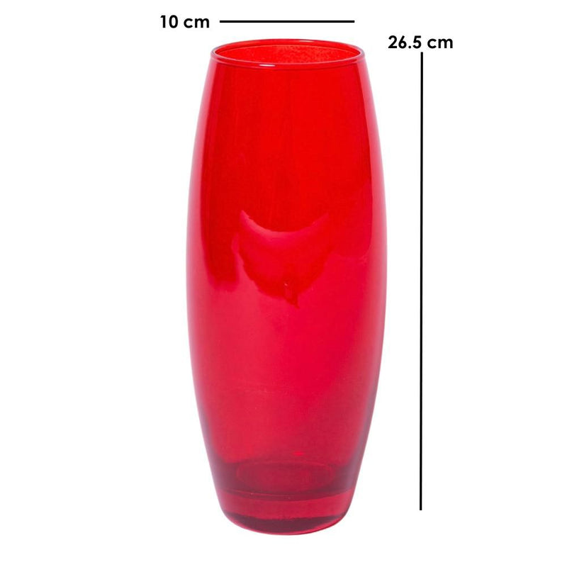 Florero de Vidrio Ovalado Color Rojo 10cm x 26.5cm