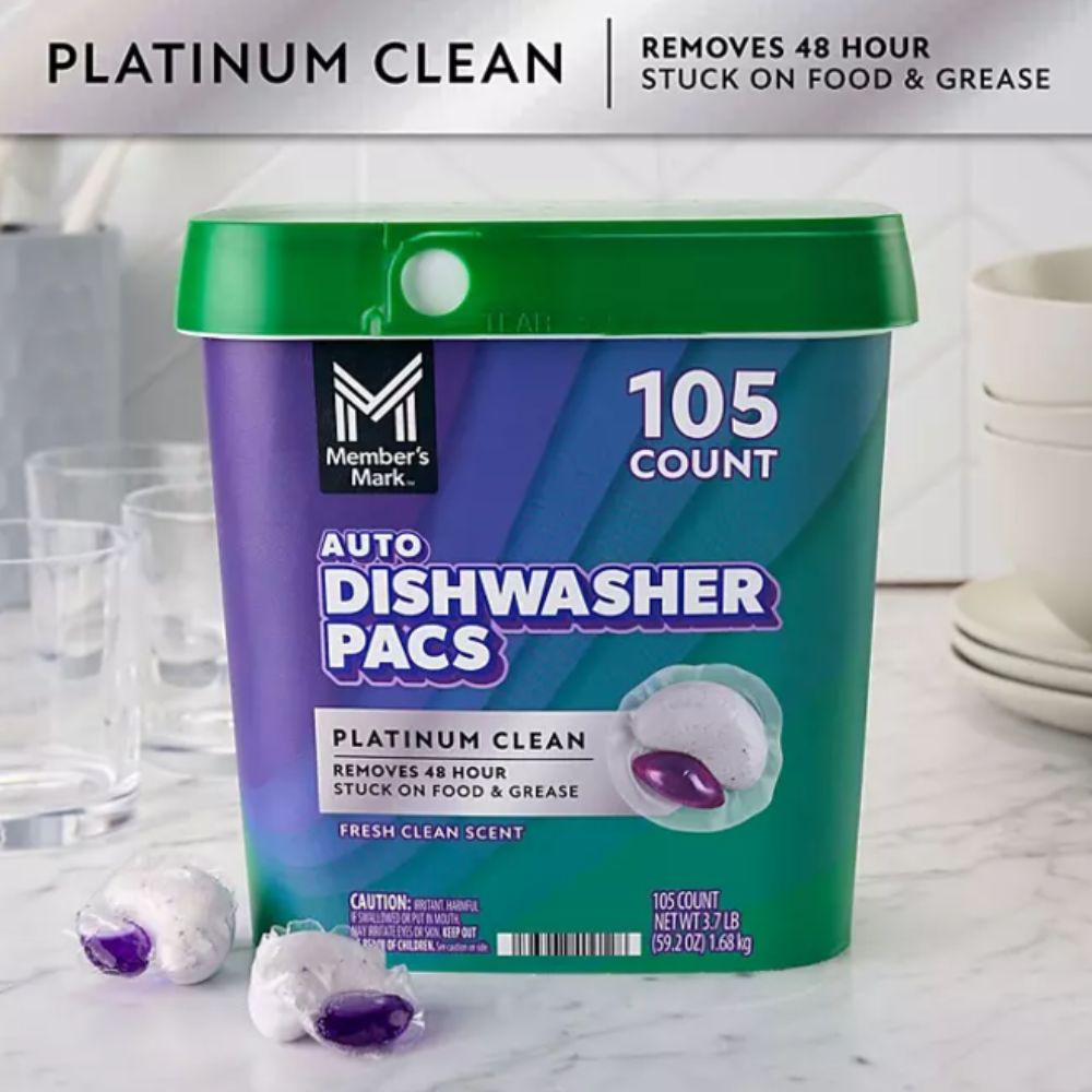 Member's Mark Auto Dishwasher Pacs Platinum Clean Fresh Clean Scent 105 Pack 1.68Kg