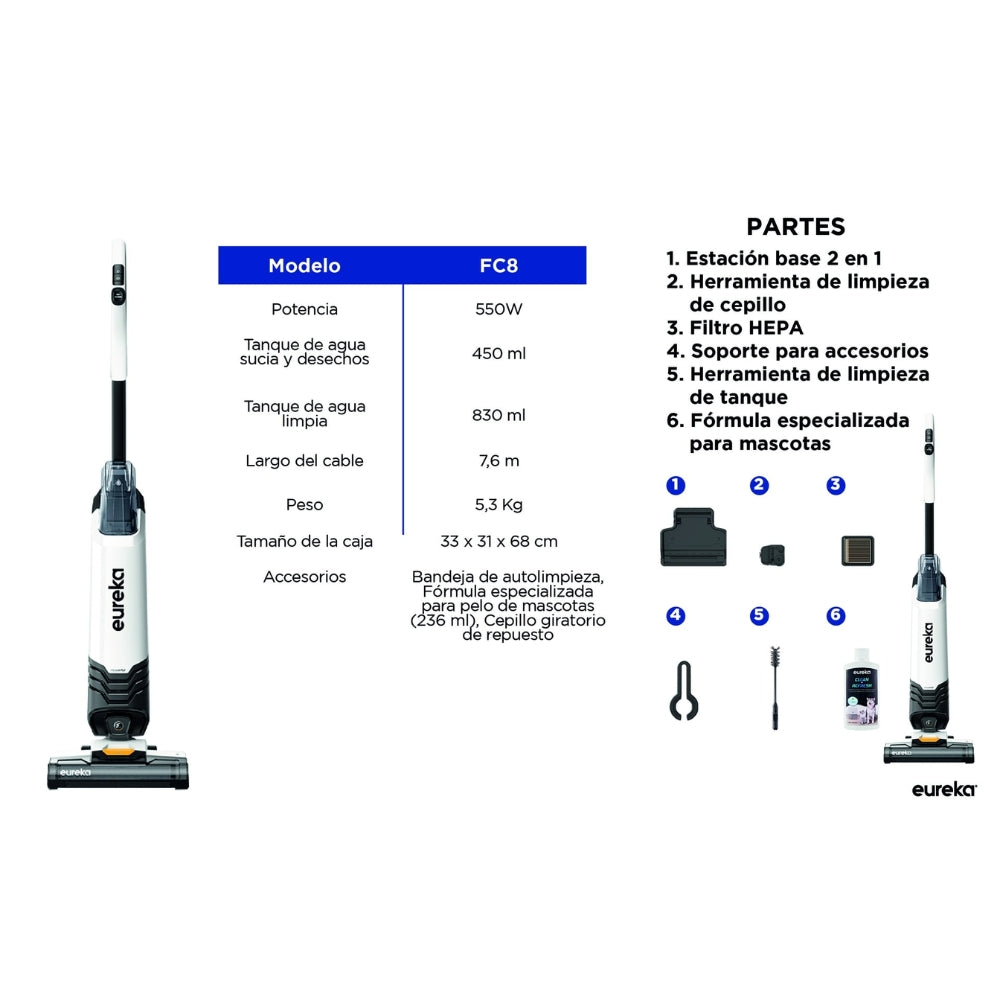 Eureka Aspiradora Mopeadora Alámbrica Vertical Liviana Fc8
