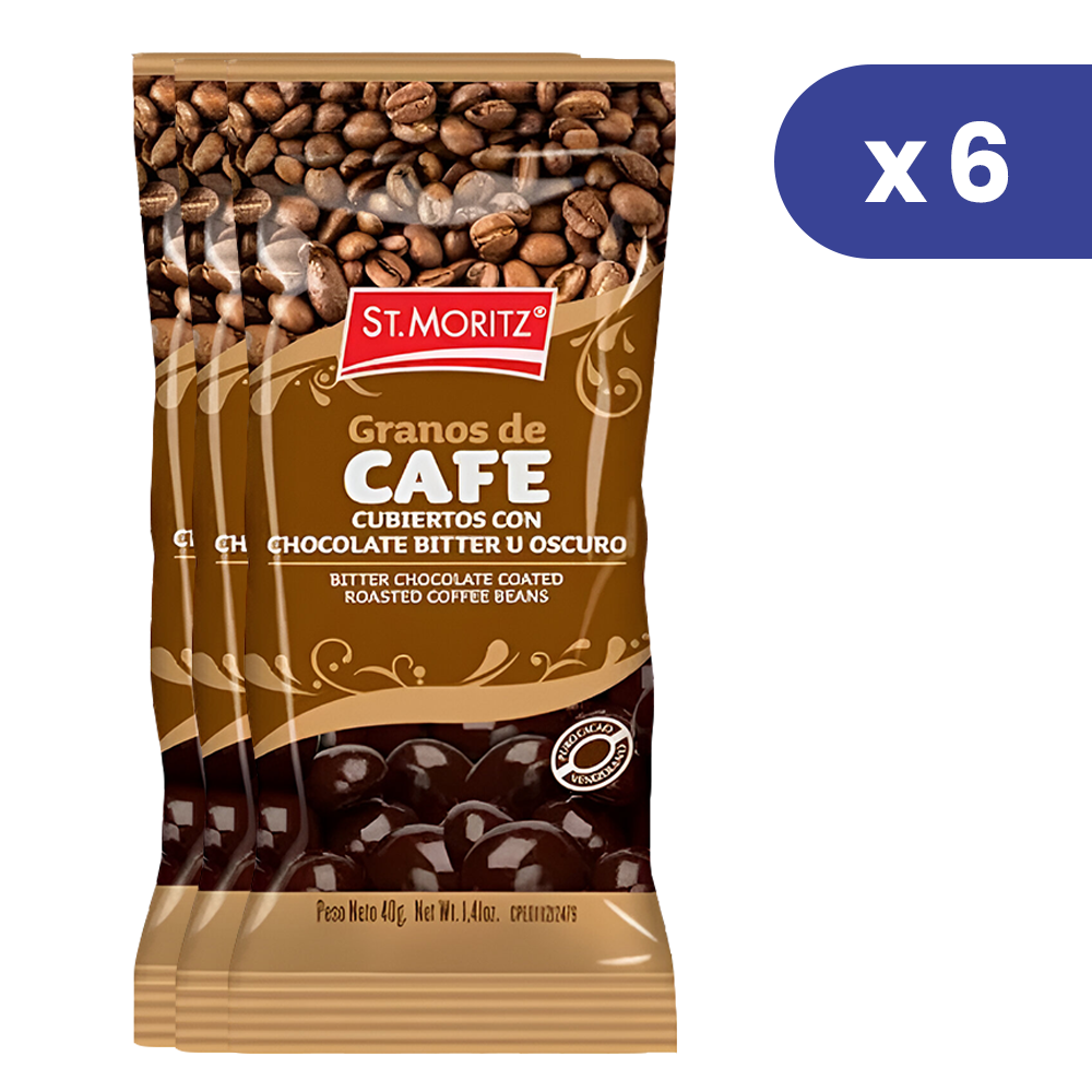 St. Moritz 6 Und x 40 gr Granos De Café Cubiertos Con Chocolate Bitter