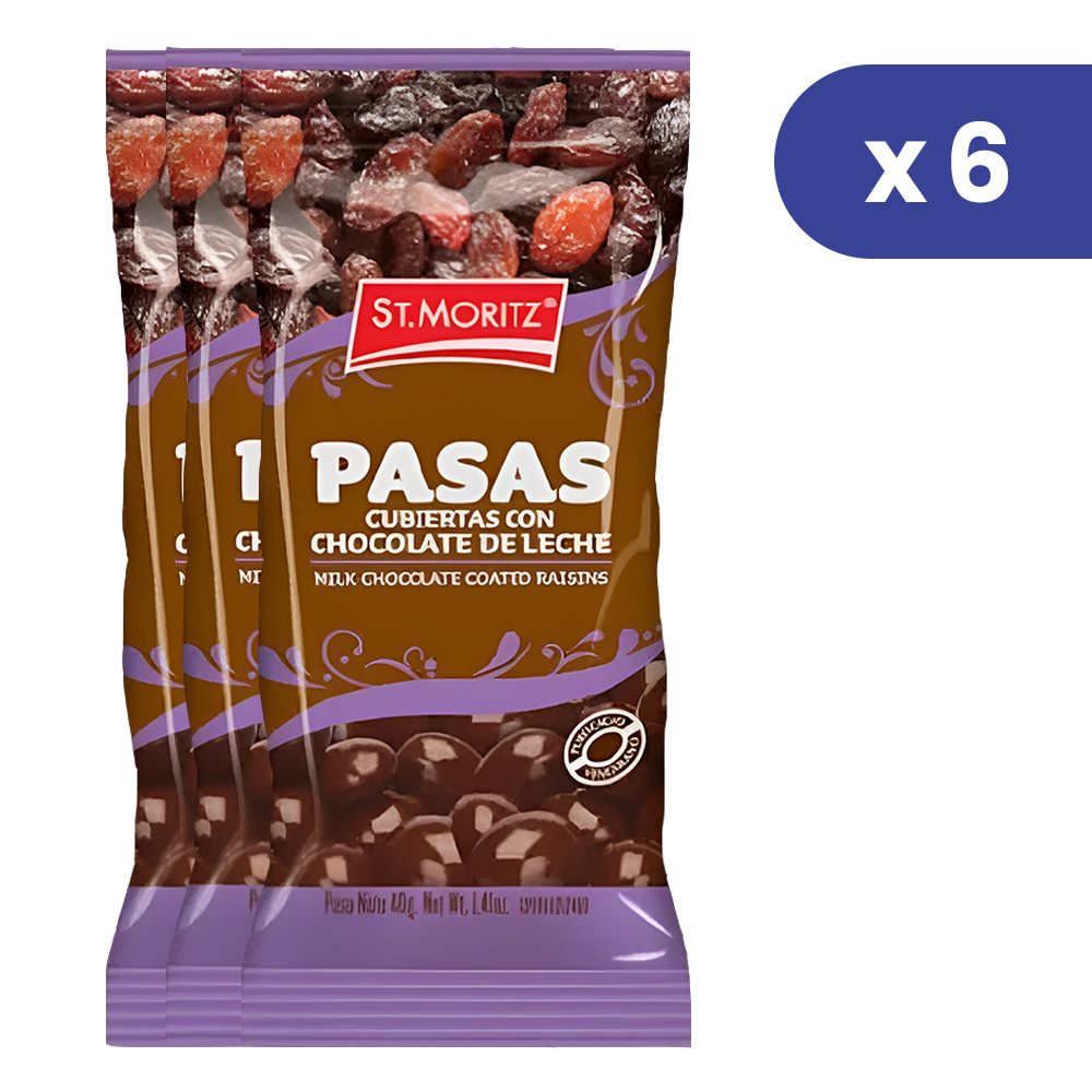 St. Moritz 6 Und x 40 gr Pasas Cubiertas Con Chocolate De Leche