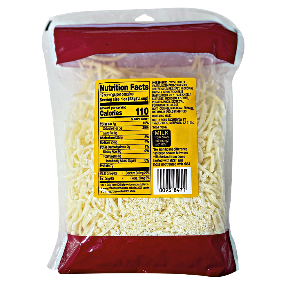 Trader Joe's Shredded Cheese Blend Swiss Cheese & Gruyere Cheese 340gr