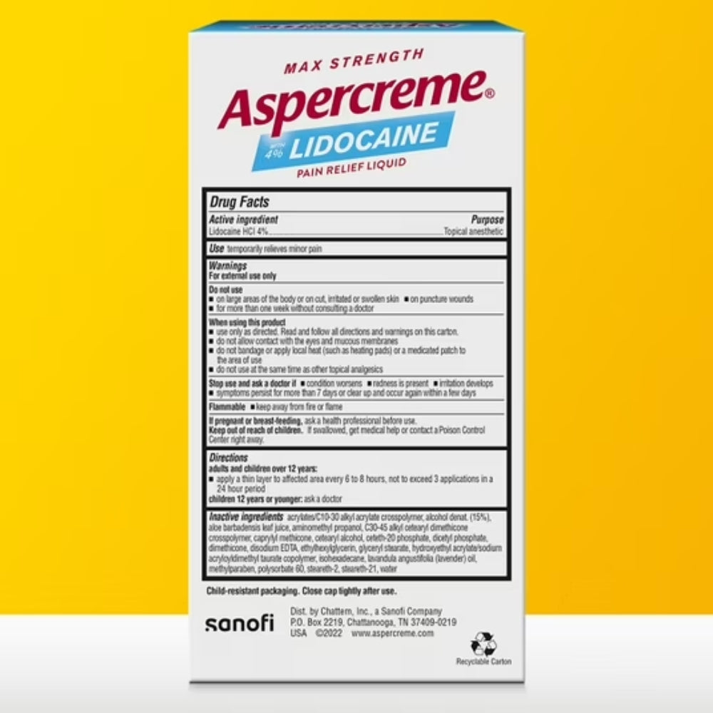 Aspercreme Roll-On  Pain Relief Liquid Lidocaine Lavanda 73ml