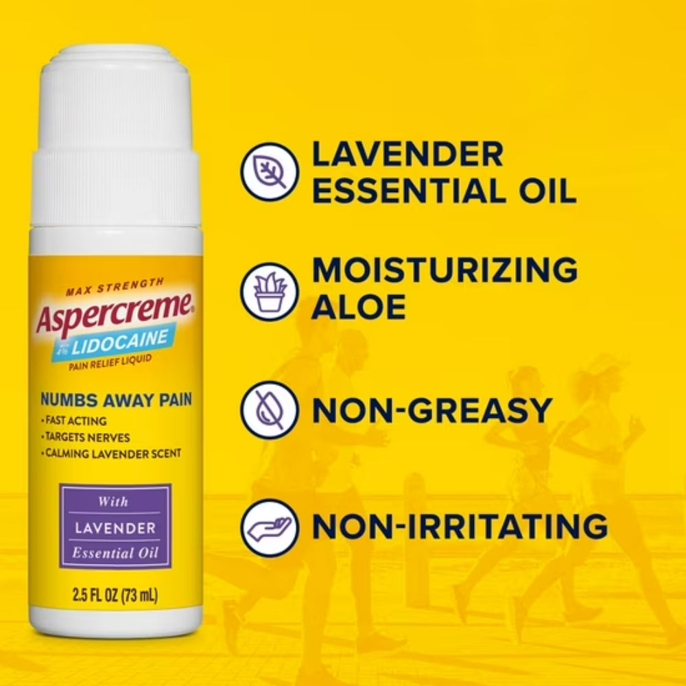 Aspercreme Roll-On  Pain Relief Liquid Lidocaine Lavanda 73ml