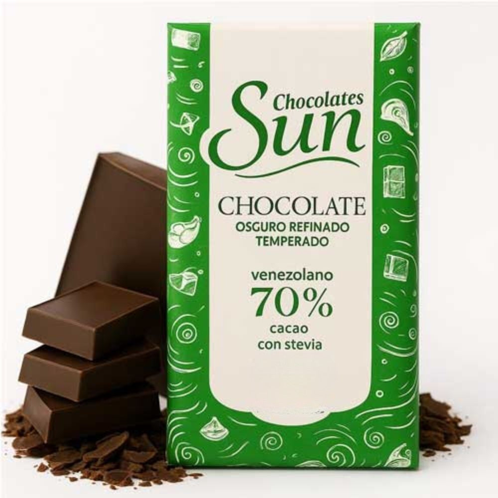 Chocolate Sun  Oscuro con 70% Cacao con Stevia 50gr
