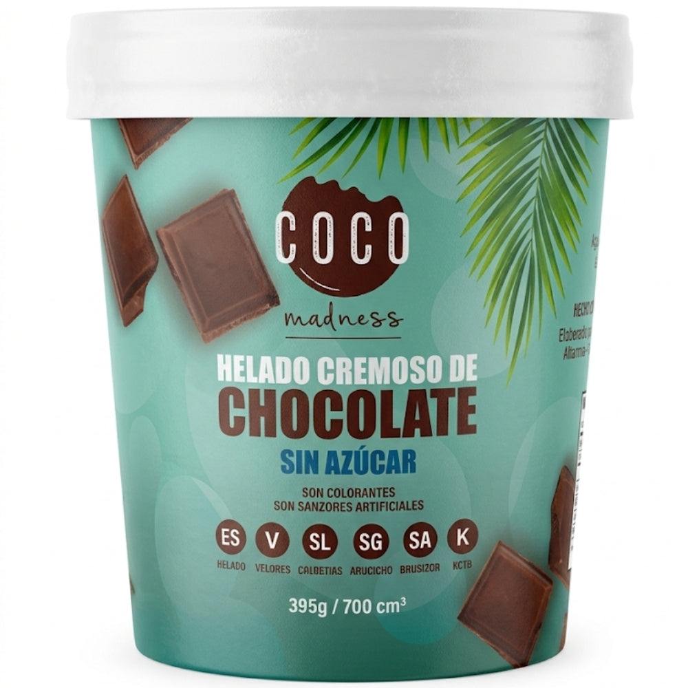Coco Madness Helado Cremoso de Chocolate Sin Azucar Envase 700ml