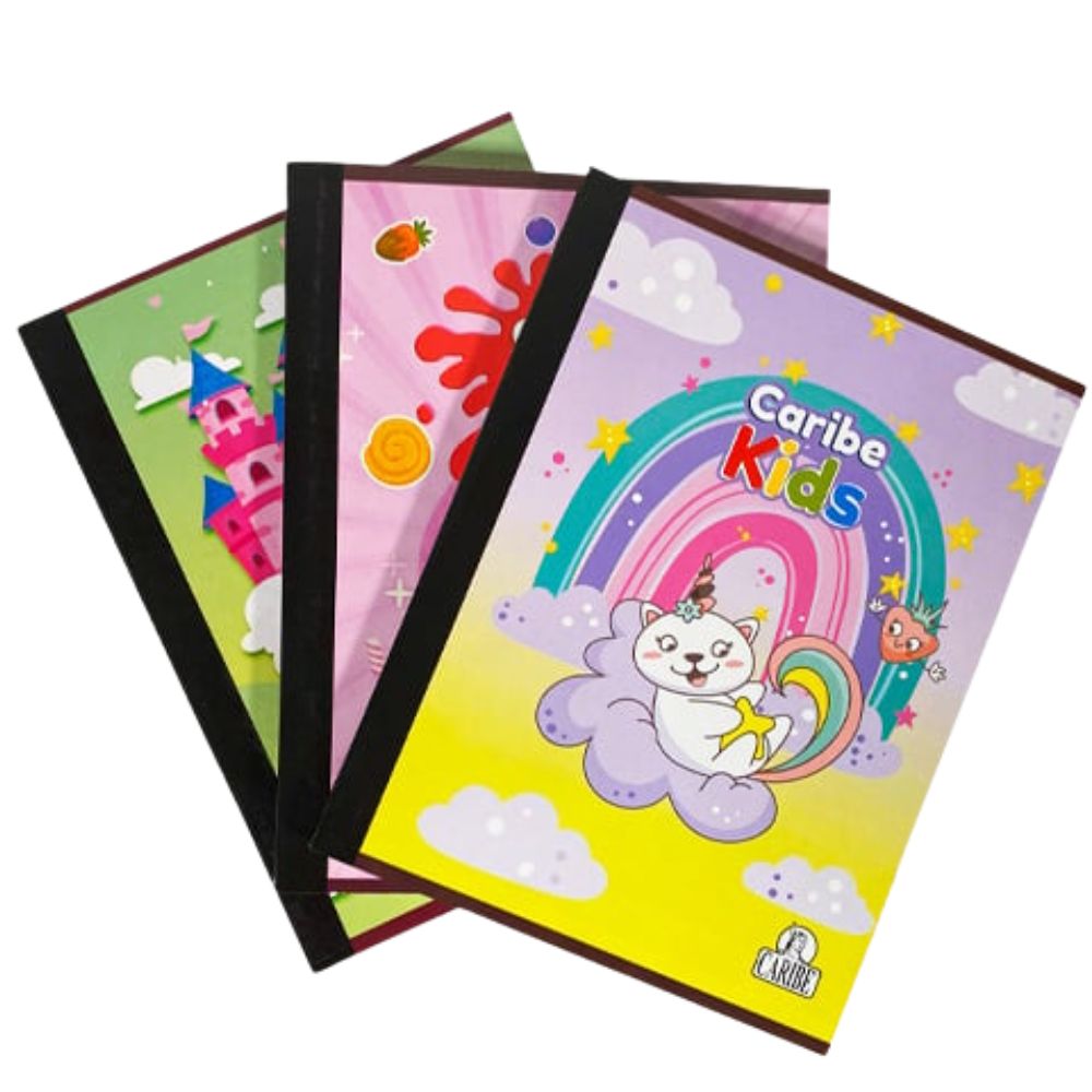 Libreta Empastada Doble Linea Caribe Kids Modelos Surtidos 100 Hojas