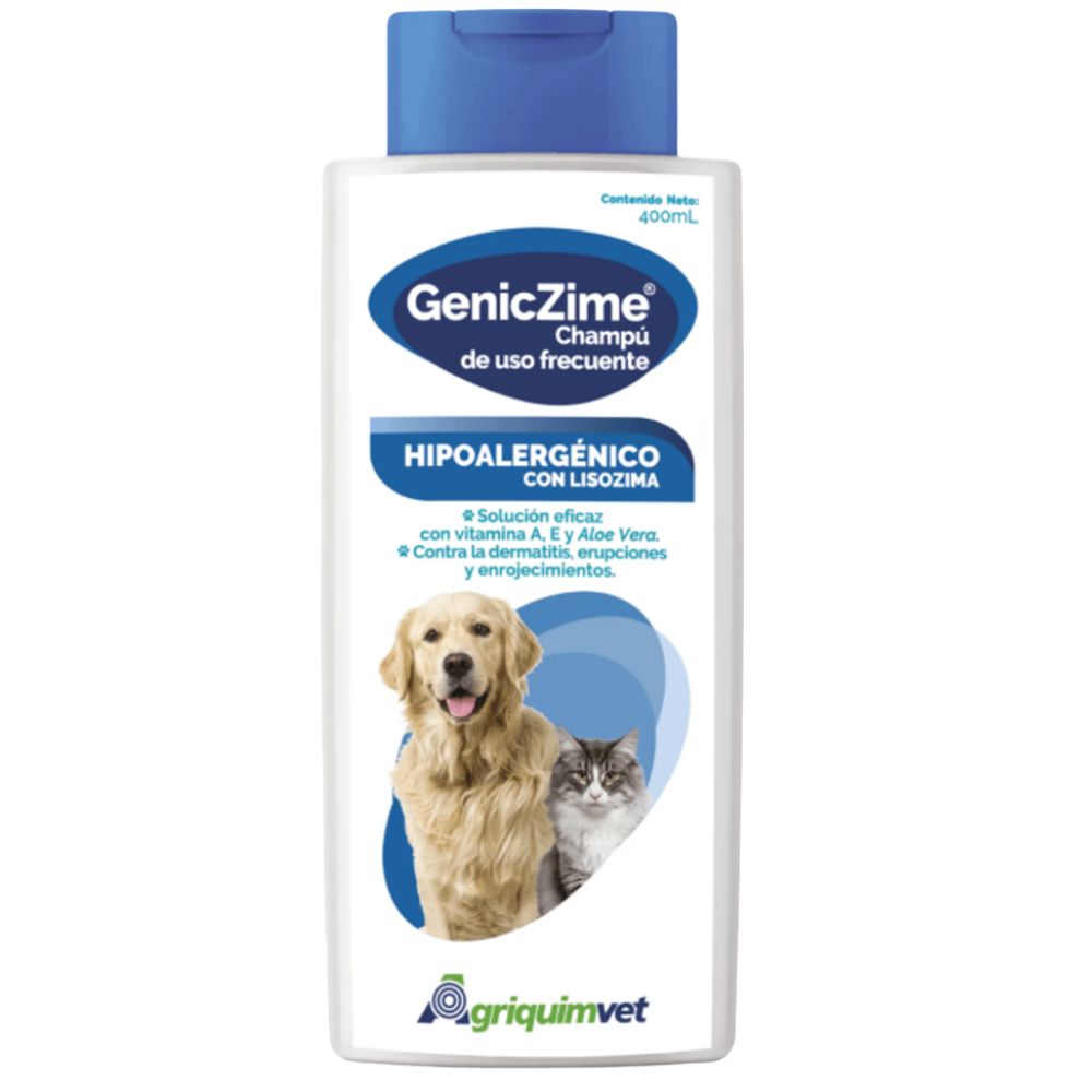 GenicZime Champú Hipoalergénico de Uso Frecuente Solucion eficaz con Vitamina A,E, Aloe vera y Lizomina 400ml