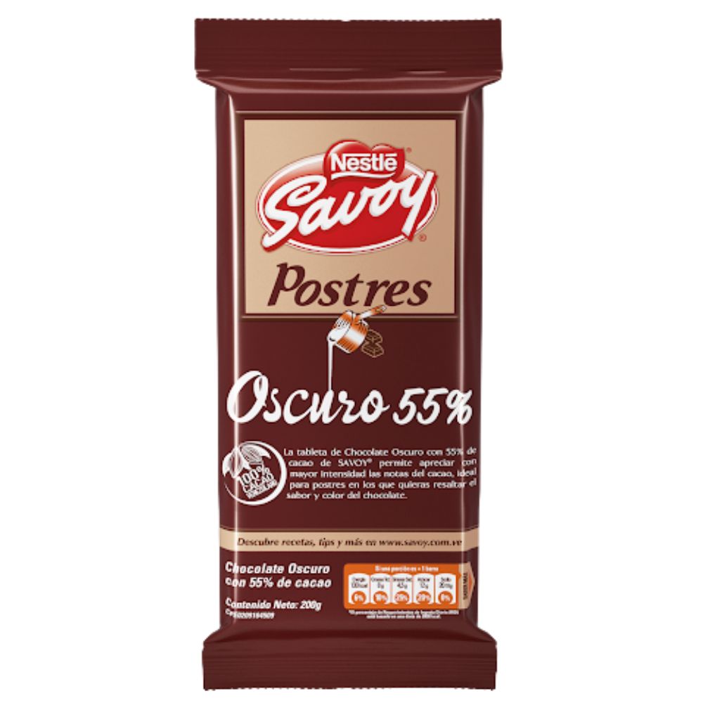 Chocolate Savoy Oscuro 55% para postres 200gr