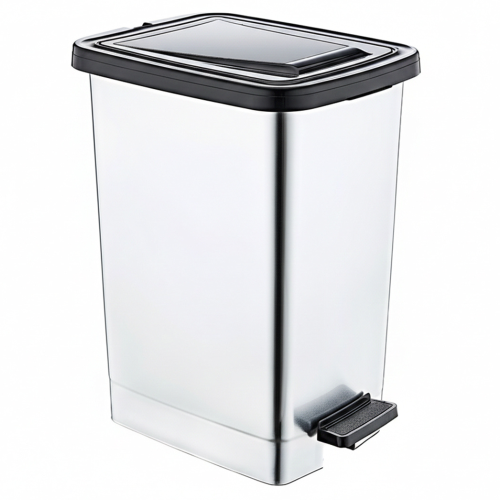 Alfa Hogar Papelera Pedal Bin Plástica Look Metal Slim 15Lt