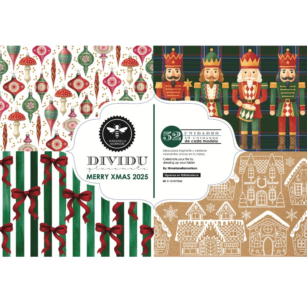 Block de 52 Individuales Marianella Morrison de Papel Dividu Merry Xmast 2025