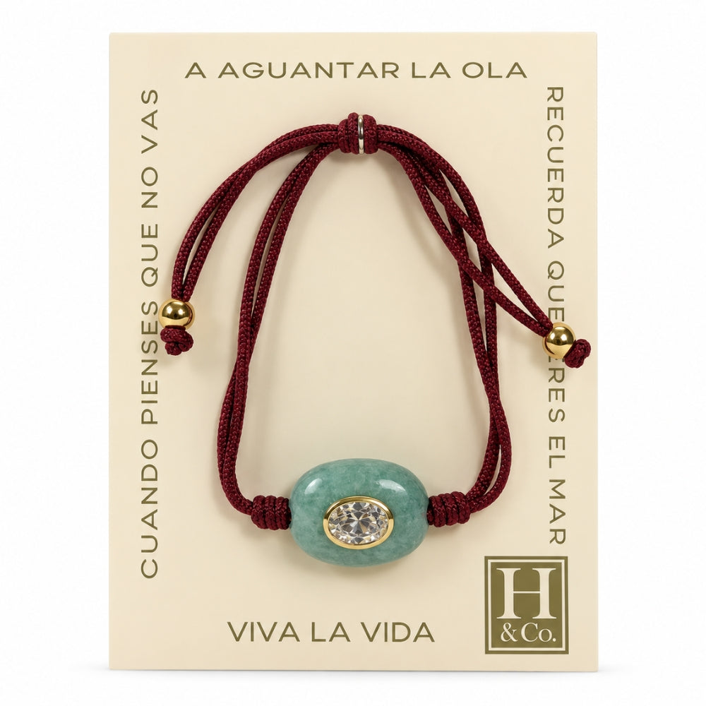 H&Co Pulsera Ajustable Para Damas Prisma Aquamarine y Vinotinto