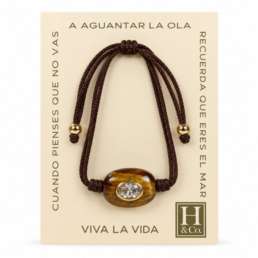 H&Co Pulsera Ajustable Para Damas Prisma Ojo de Tigre y Marrón
