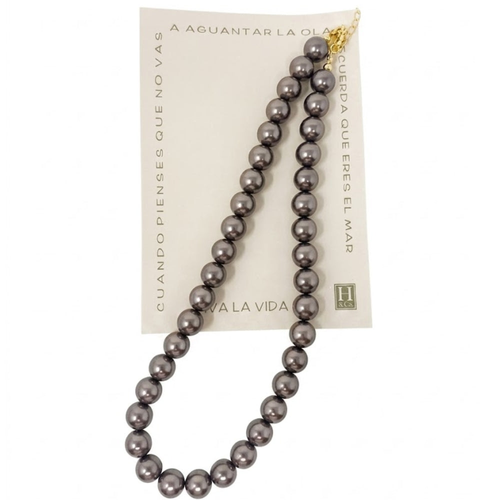 H&Co Collar Perla de Vidrio Gris Plomo