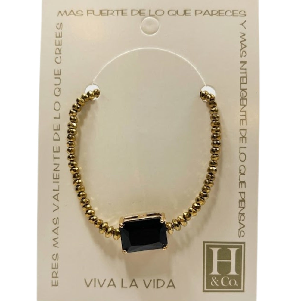 H&Co Pulsera Ajustable Para Damas de Hematita con Dije Black