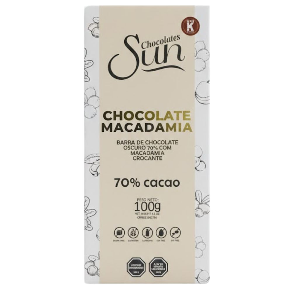 Chocolate Sun Chocolate Oscuro con Macadamia Crocante 70% Cacao Alcalinizado 100gr