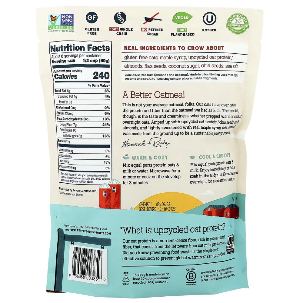 Seven Sundays Maple Almond Protein Oats with Flax and Chia 454g