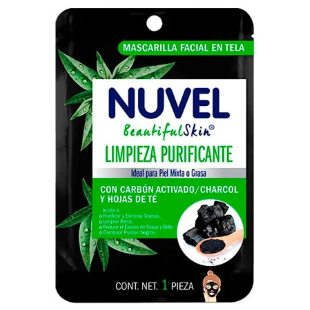 Nuvel Mascarilla Facial En Tela Limpieza Purificante Con Carbón Activado "Piel Mixta O Grasa" 1Und