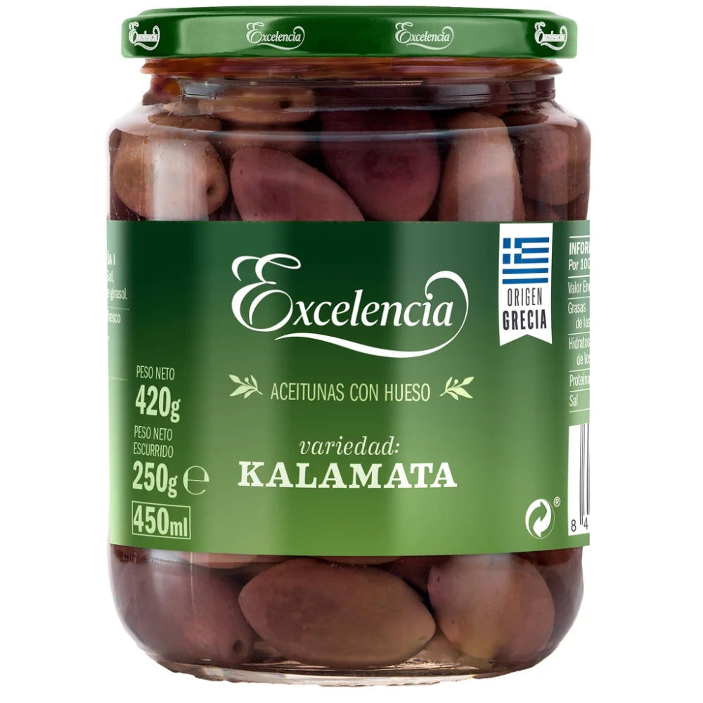 Excelencia Aceitunas Negras Con Hueso Kalamata Envase Vidrio 420gr