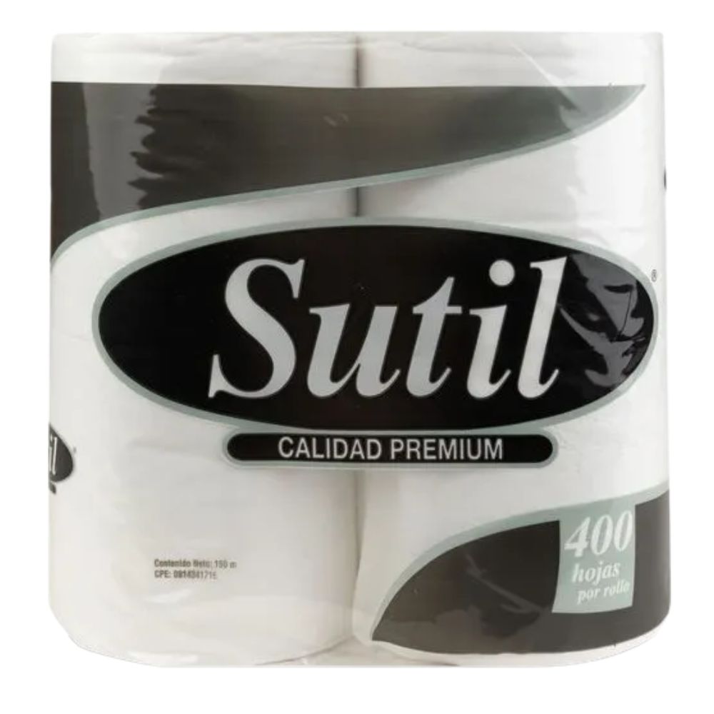 Papel Higienico Sutil 400 Hojas Dobles 4 Und