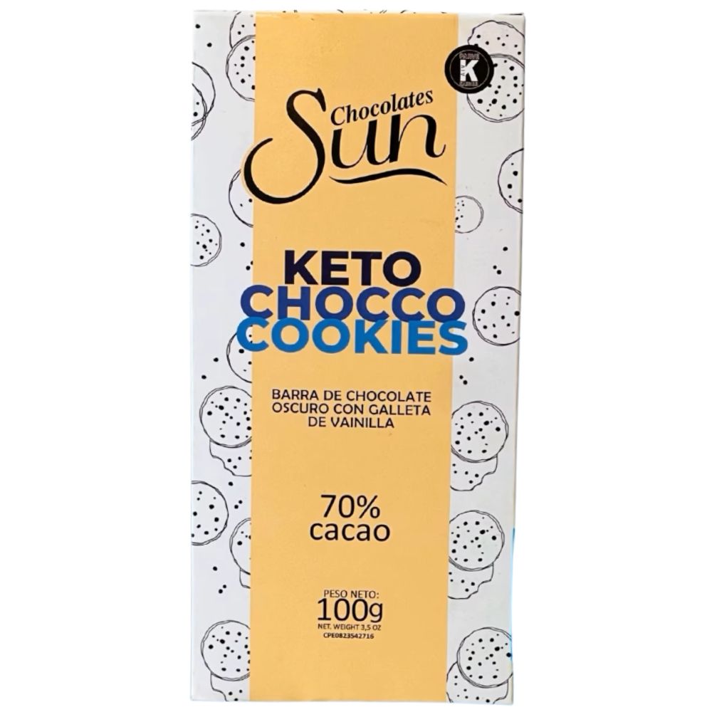 Chocolate Sun Keto Choco Cookies Barra de Chocolate Oscuro con Galleta