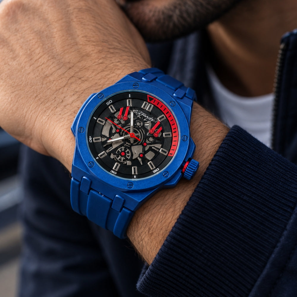 Ed Hardy Reloj Para Caballeros Blue Skeleton